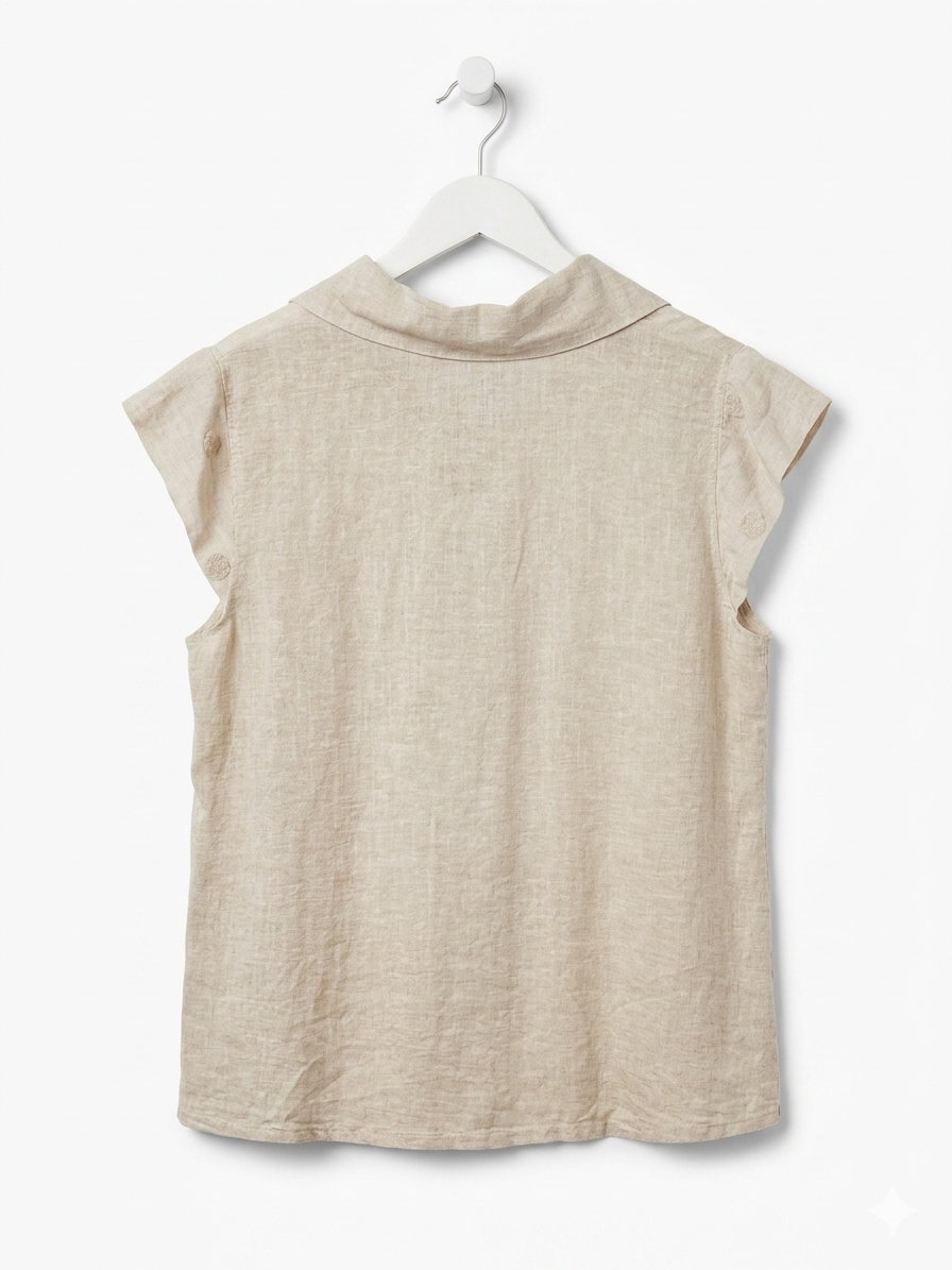 Italian Linen Button-Down Top- Oatmeal