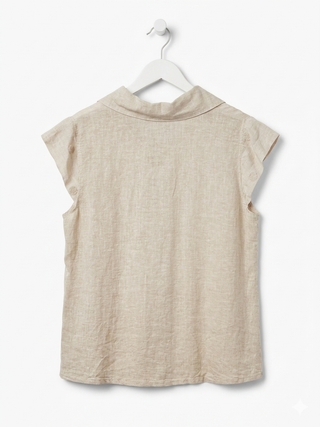Italian Linen Button-Down Top- Oatmeal