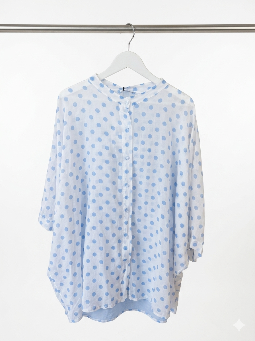 The Celeste Polka Dot Over shirt- Blue
