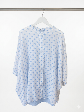The Celeste Polka Dot Over shirt- Blue