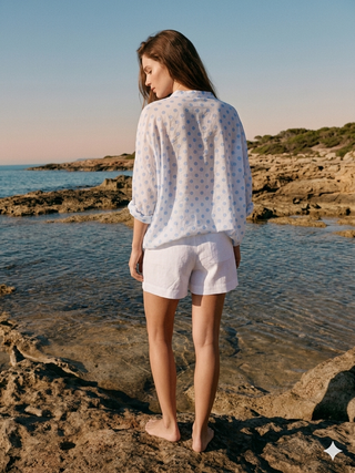 The Celeste Polka Dot Over shirt- Blue