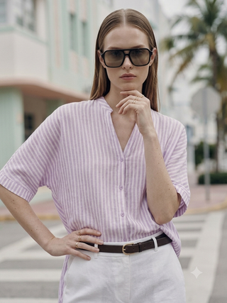 THE STRIPED RESORT SHIRT- MAUVE
