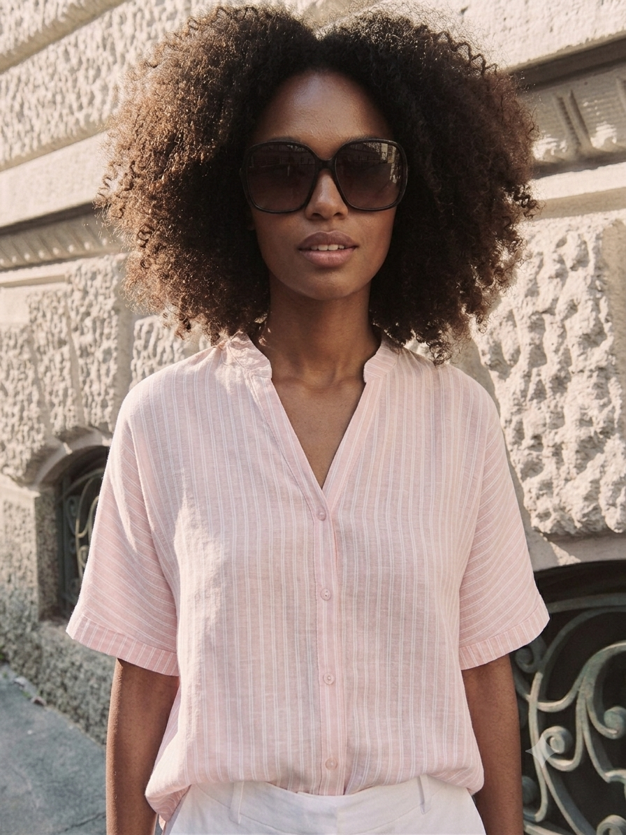 THE STRIPED RESORT SHIRT- PASTEL PINK