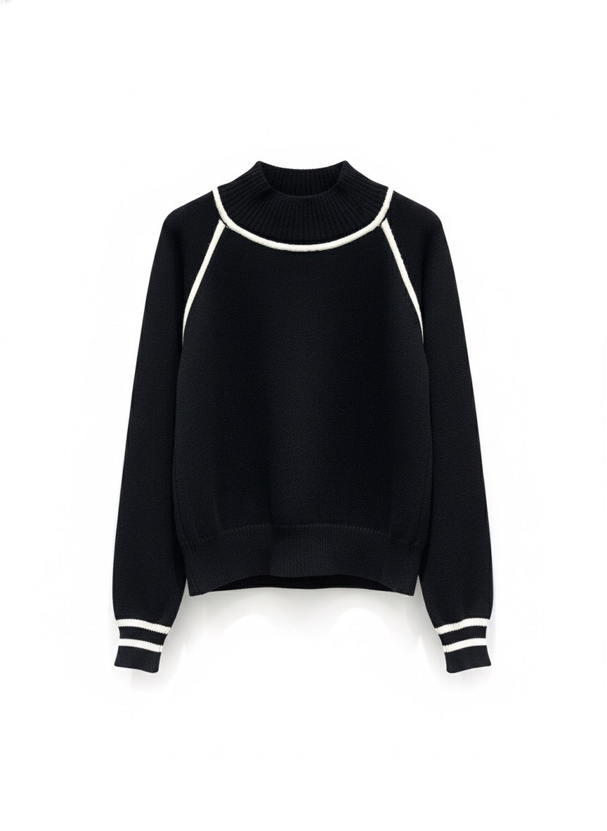 Contrast Piping Mock Neck Sweater