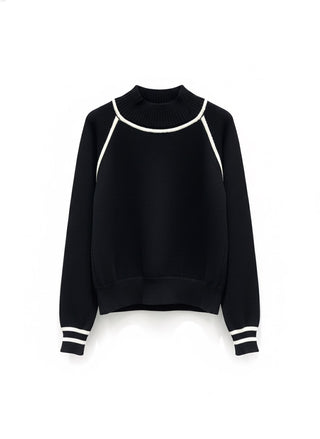 Contrast Piping Mock Neck Sweater