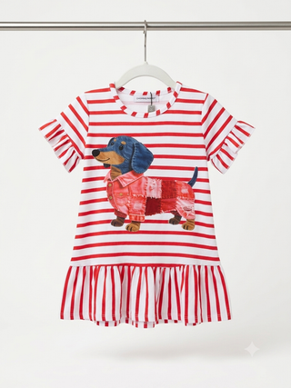 Bella the Dachshund Striped Ruffle Dress for Kids