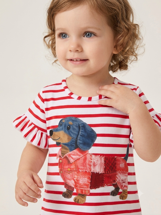 Bella the Dachshund Striped Ruffle Dress for Kids
