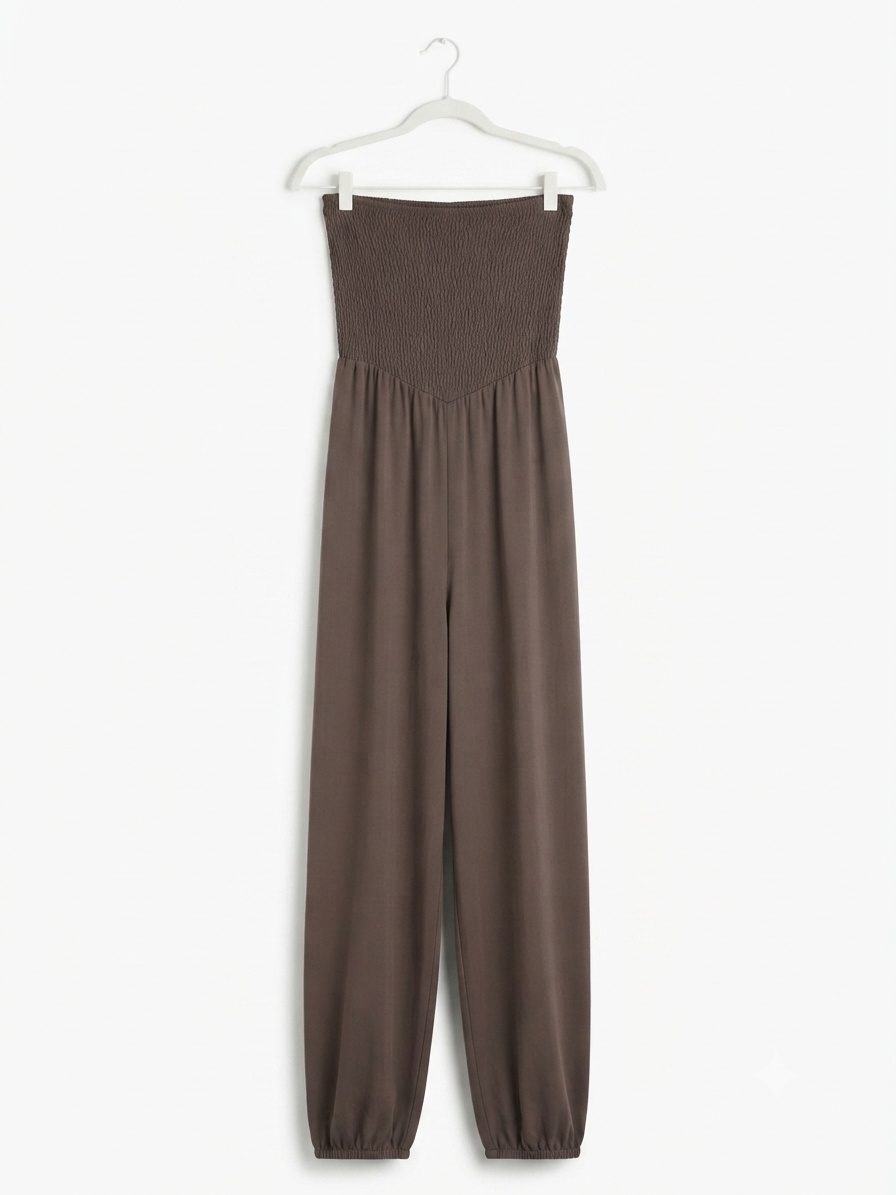 Espresso Smocked Strapless Jumpsuit