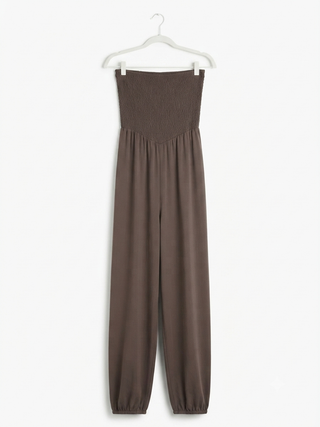 Espresso Smocked Strapless Jumpsuit