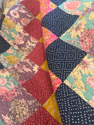 Bohemian Patchwork & Floral Reversible Queen Quilt