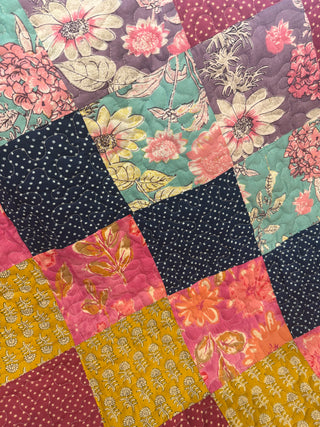Bohemian Patchwork & Floral Reversible Queen Quilt