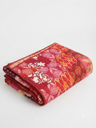 Crimson Floral Patchwork Reversible King Size Quilt