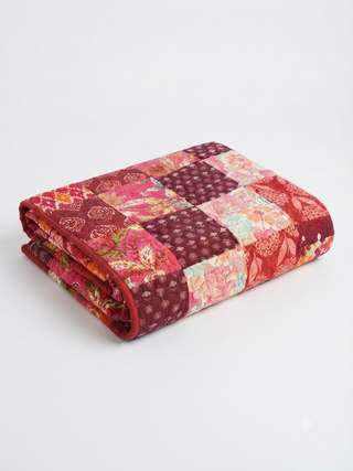 Crimson Floral Patchwork Reversible King Size Quilt
