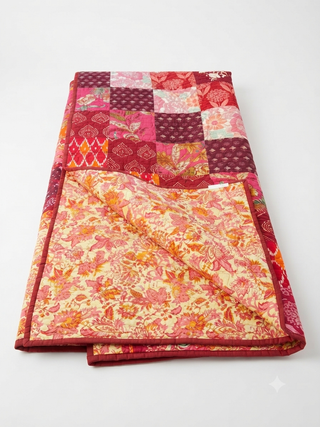 Crimson Floral Patchwork Reversible King Size Quilt