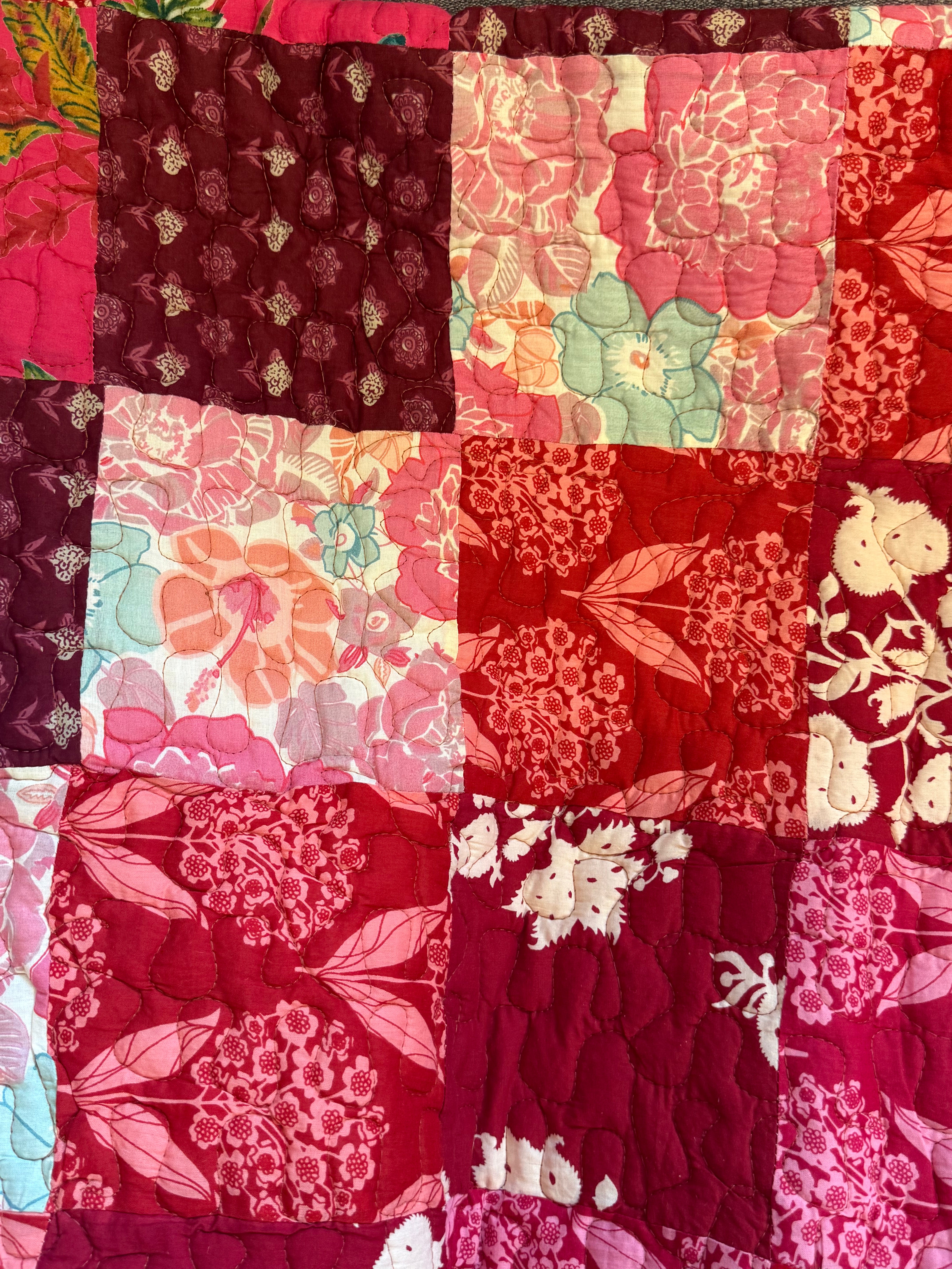 Crimson Floral Patchwork Reversible King Size Quilt