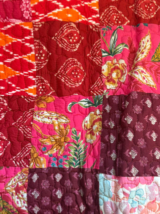 Crimson Floral Patchwork Reversible King Size Quilt