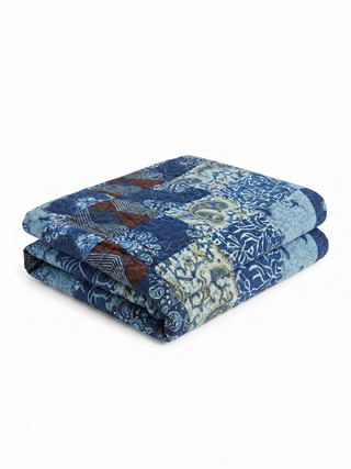 Indigo Bloom Reversible Patchwork Twin Size Quilt