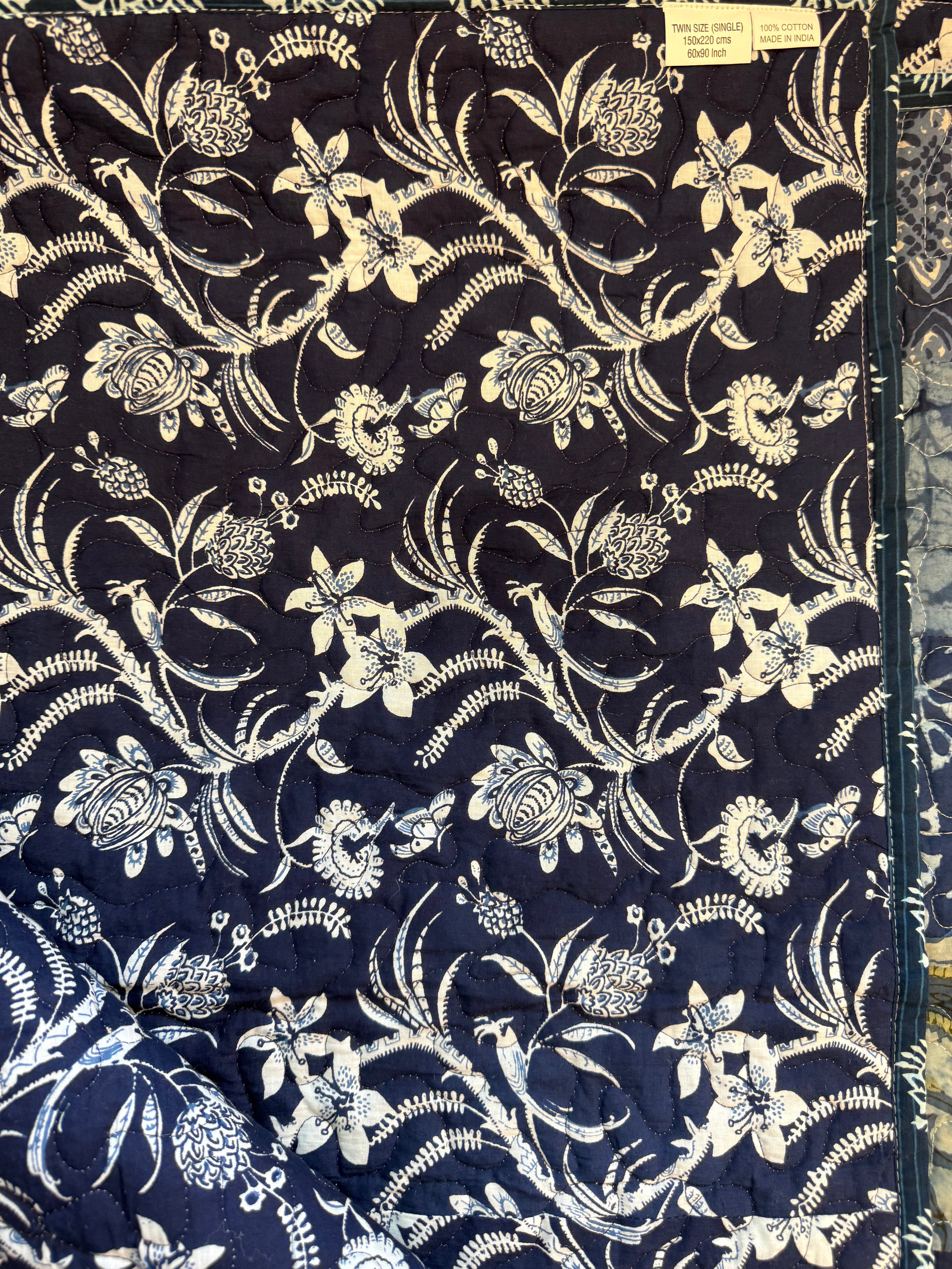 Indigo Bloom Reversible Patchwork Twin Size Quilt