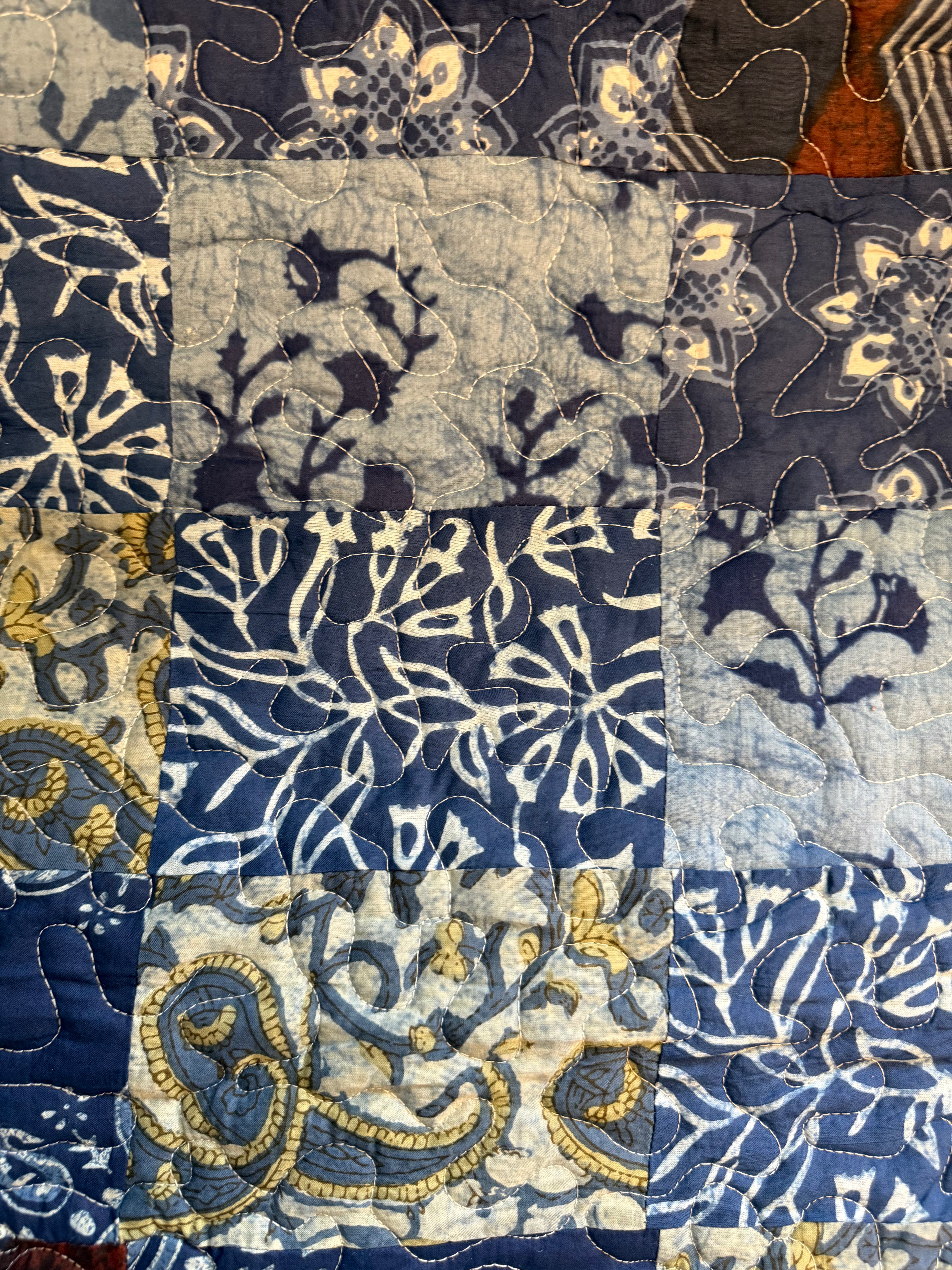 Indigo Bloom Reversible Patchwork Twin Size Quilt