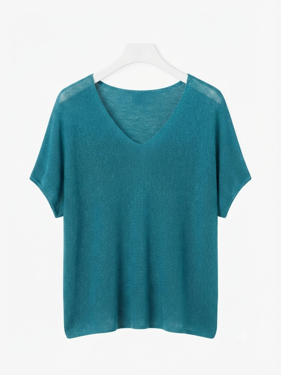 V-Neck Knit Top - Teal