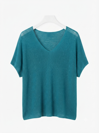 V-Neck Knit Top - Teal