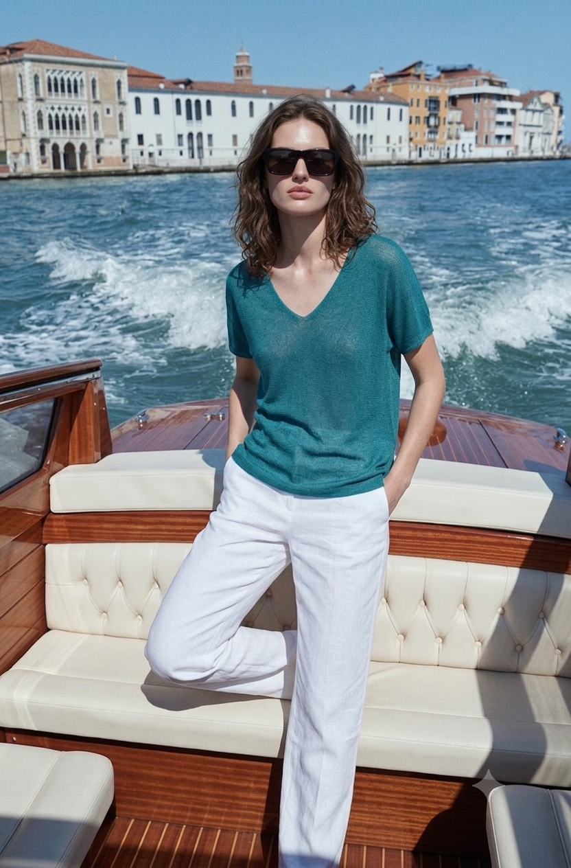 V-Neck Knit Top - Teal