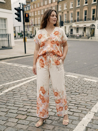 Floral Broderie Anglaise Trousers- Terracotta