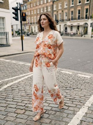 Floral Broderie Anglaise Trousers- Terracotta