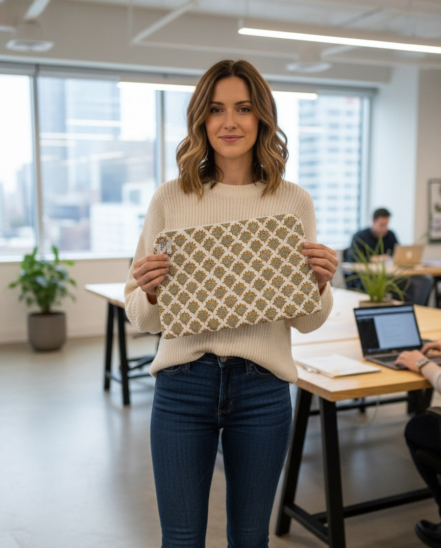 The Golden Bloom Quilted Cotton Laptop Sleeve (S)