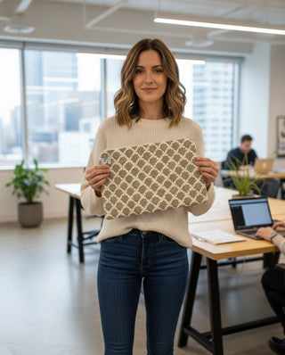 The Golden Bloom Quilted Cotton Laptop Sleeve (S)