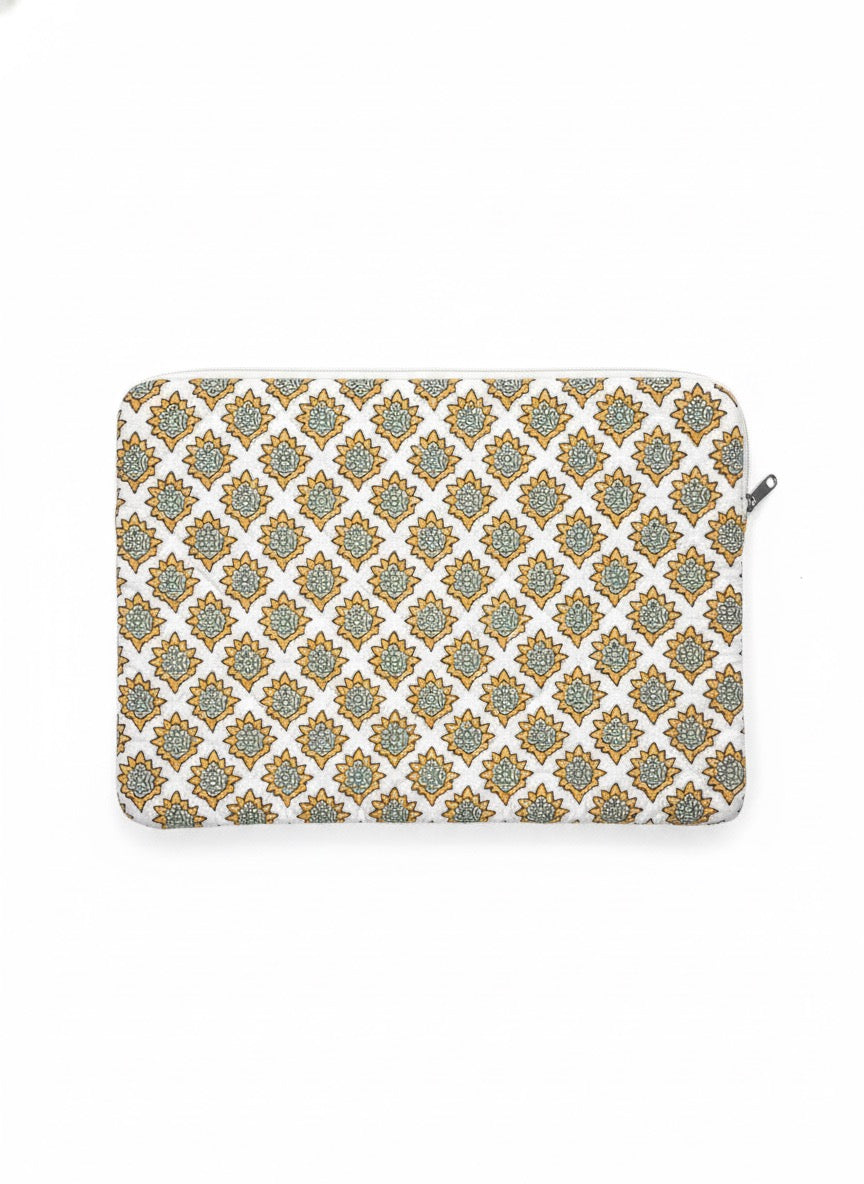 The Golden Bloom Quilted Cotton Laptop Sleeve (S)