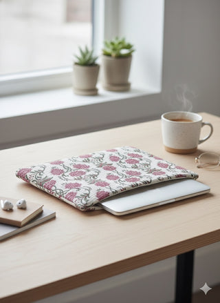 The Pink Bloom Quilted Laptop Sleeve (L)