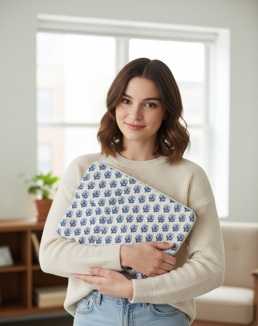 Blue Block Print Laptop Sleeve(L)