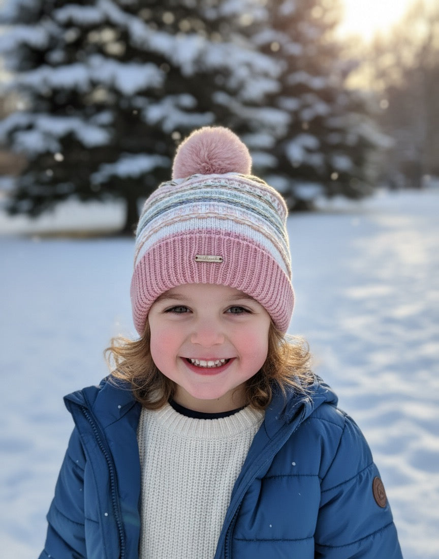 Cozy Fair Isle Pom-Pom Knit Hat for Kids