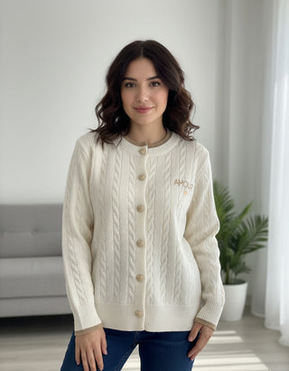 The Amour Cable-Knit Cardigan- Cream