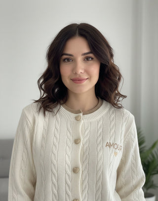 The Amour Cable-Knit Cardigan- Cream