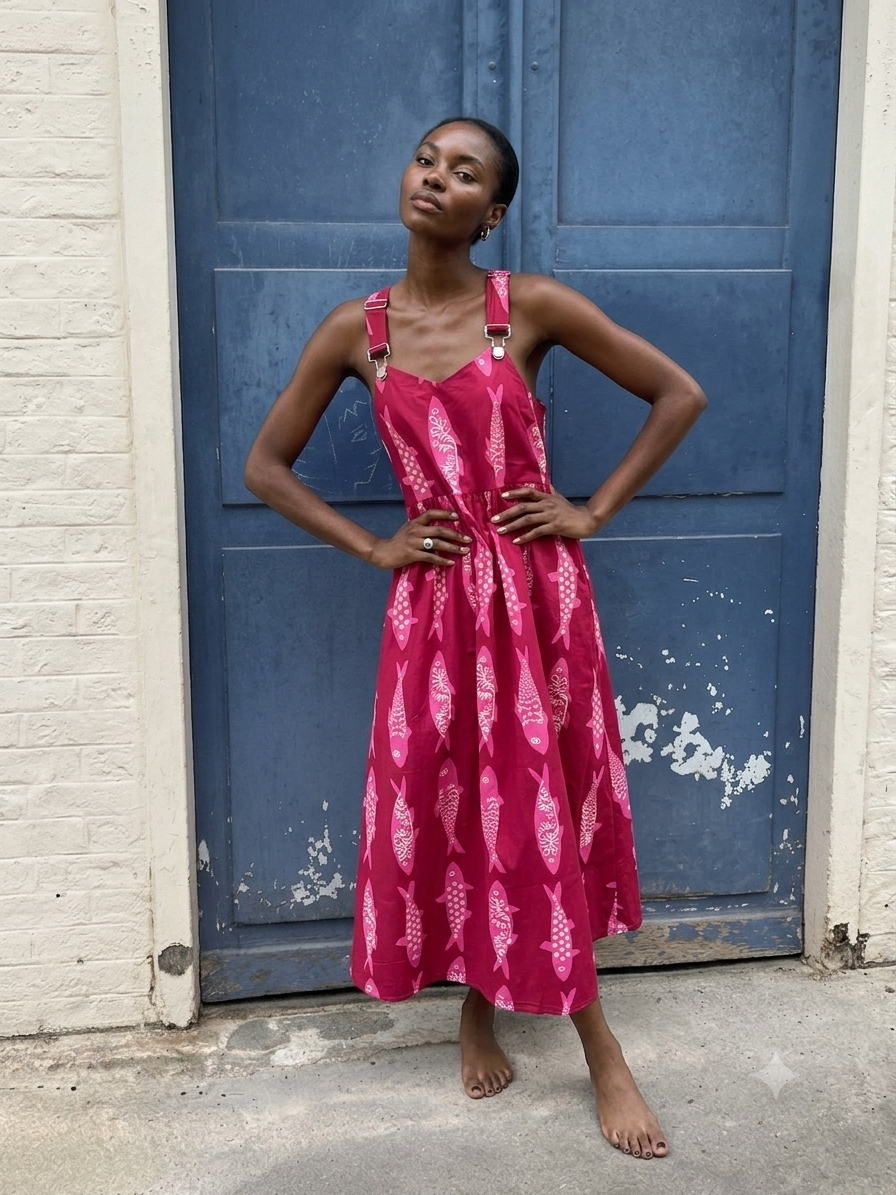 Magenta Sardine Pinafore Dress