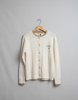 The Amour Cable-Knit Cardigan- Cream