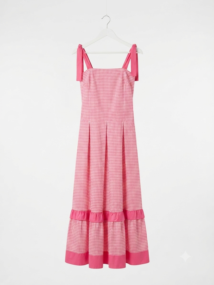 Blossom Gingham Tie-Strap Midi Dress