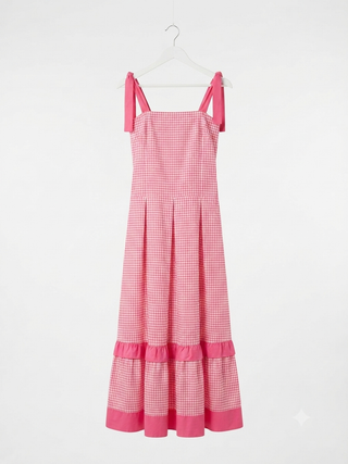 Blossom Gingham Tie-Strap Midi Dress