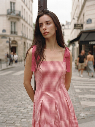 Blossom Gingham Tie-Strap Midi Dress