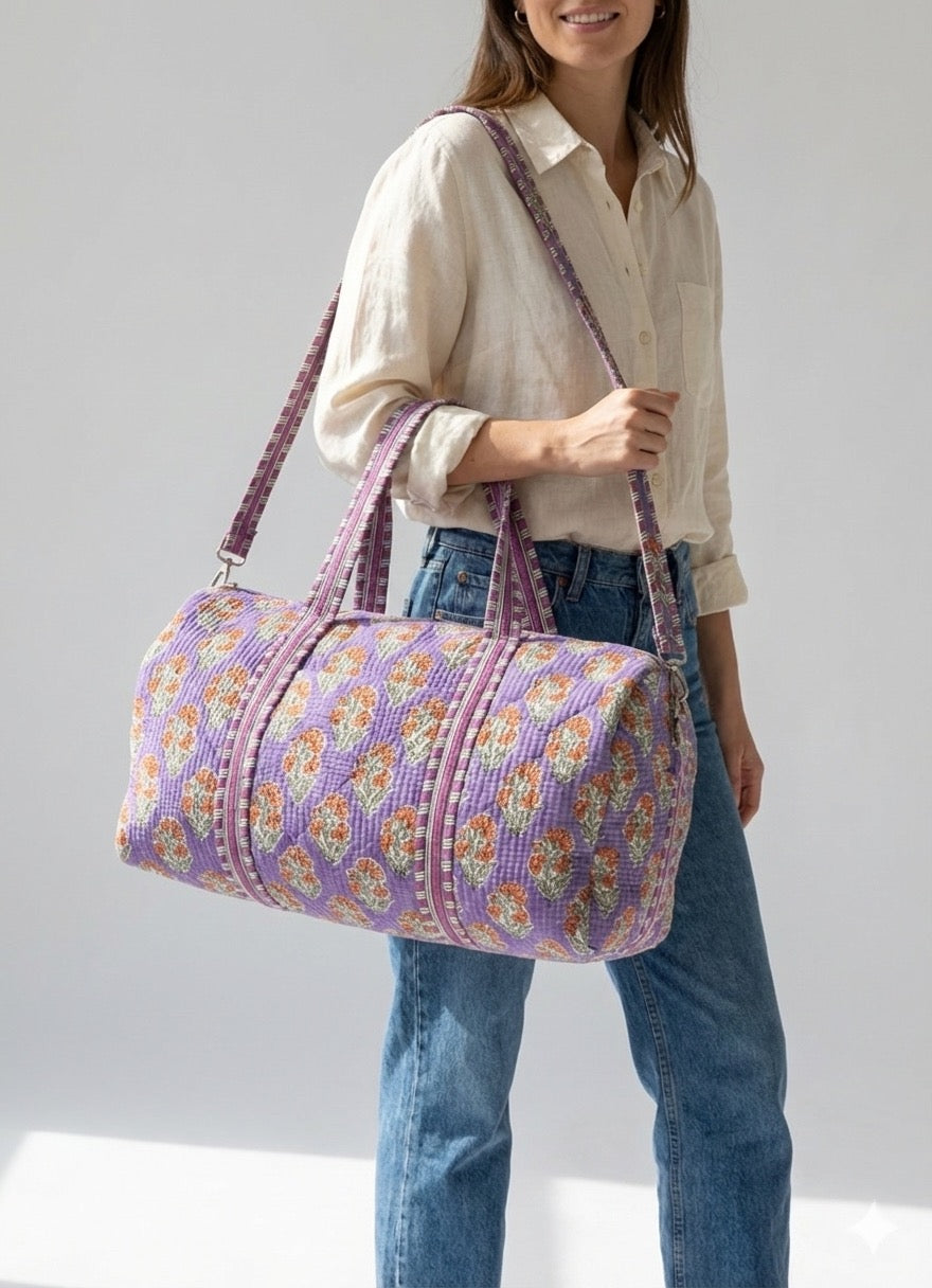 The Lavender Bloom Quilted Duffle Bag