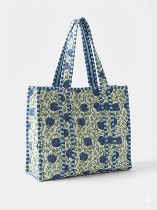 The Indigo Vine Quilted Zippered Tote
