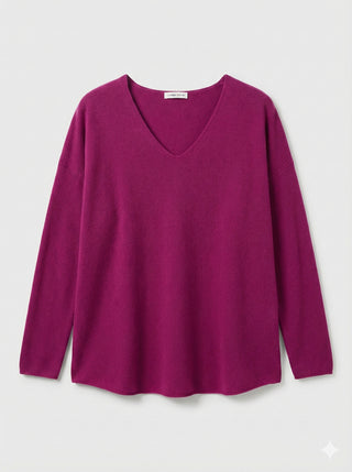 The Vivid Italian V-Neck Sweater- Raspberry