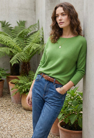 The Italian Soft Scoop Neck Sweater – Apple Green