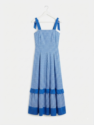 Royal Blue Gingham Tie-Strap Midi Dress