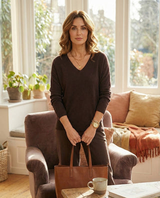 The Vivid Italian V-Neck Sweater- Chocolate Brown
