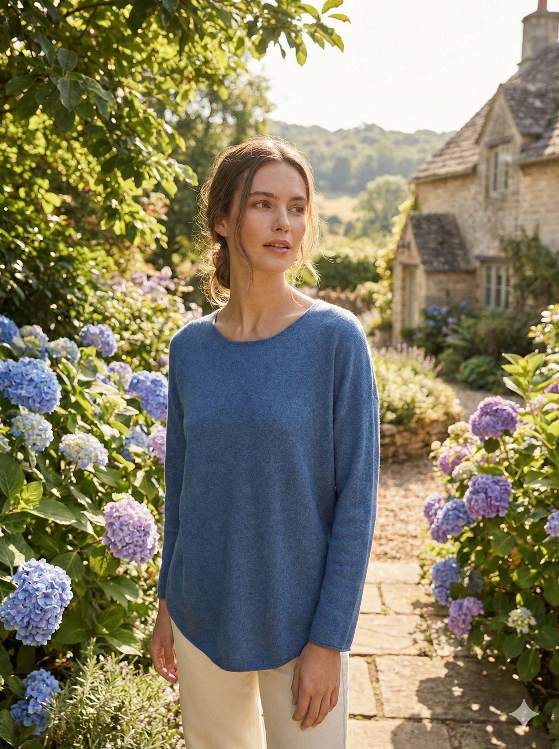 The Italian Soft Scoop Neck Sweater- Slate blue