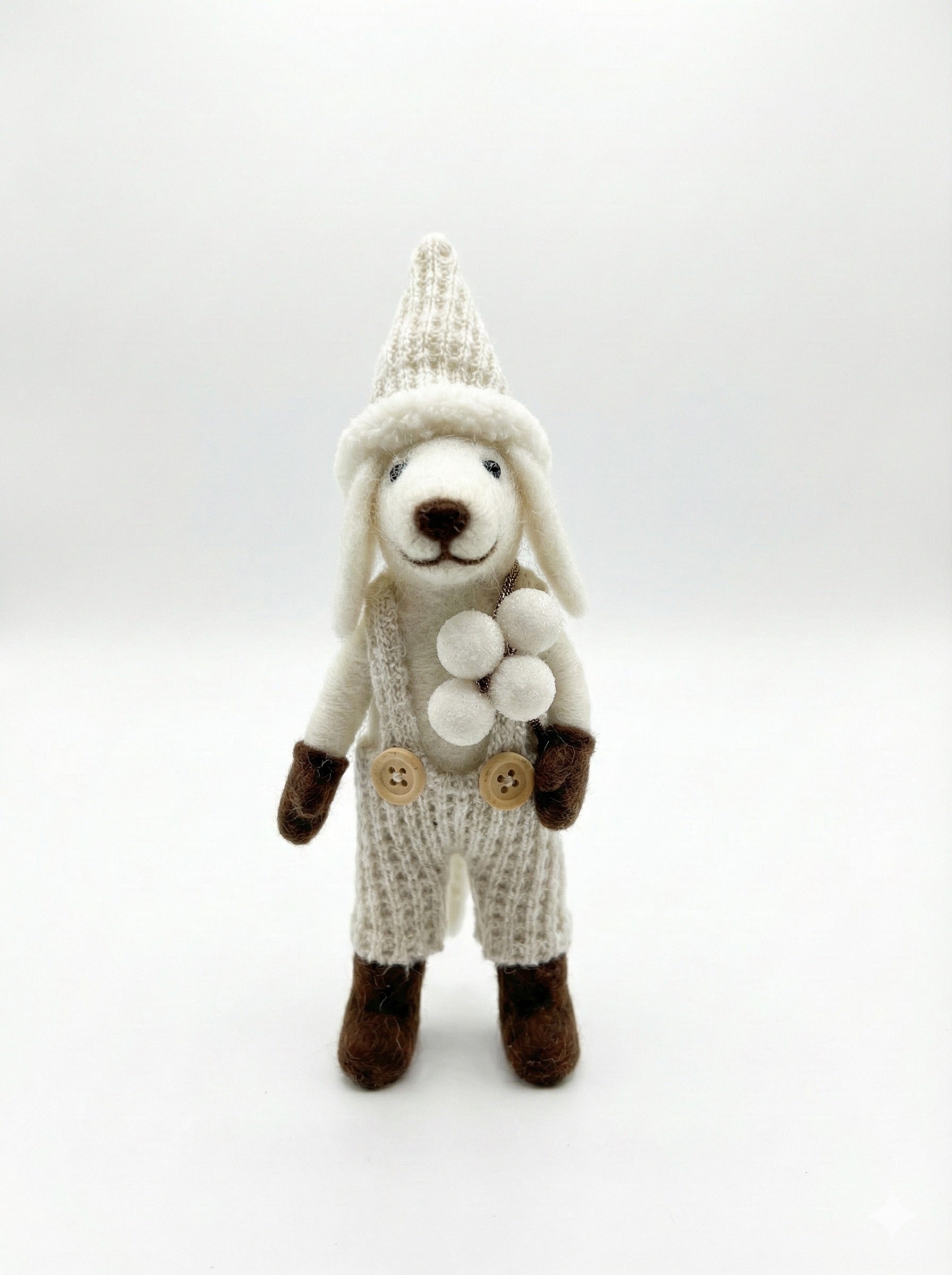 Barnaby the Snow-Day Pup | Felted Wool Ornament