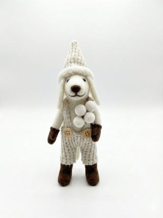 Barnaby the Snow-Day Pup | Felted Wool Ornament